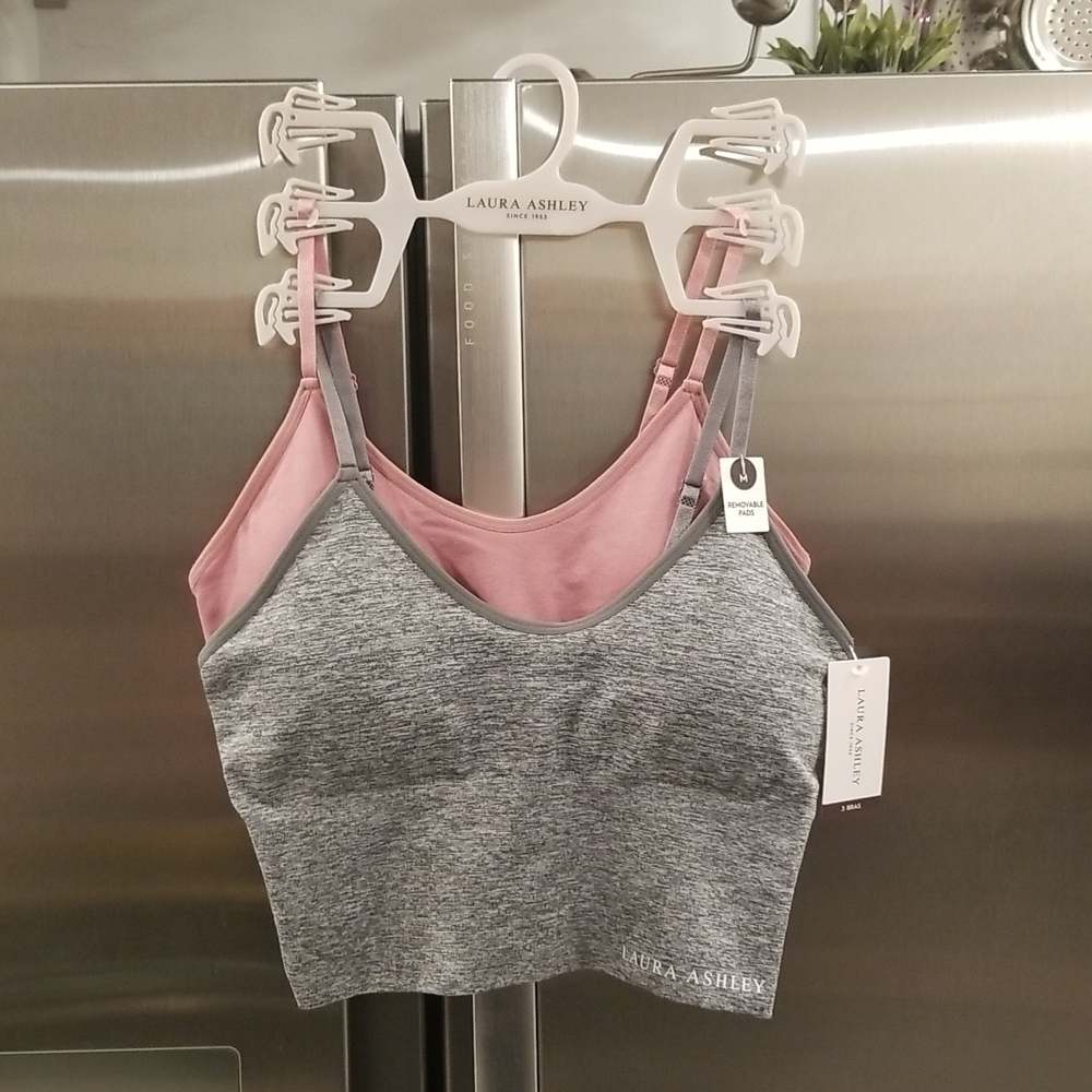 💕LAURA ASHLEY💕 2 Pack Bralettes ~ Pink & Grey Medium M NWT